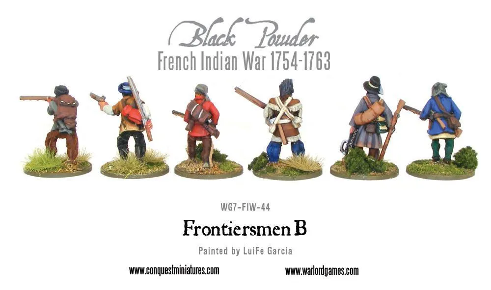 Bolt Action Black Powder French-Indian War Frontiersmen B figurines x6