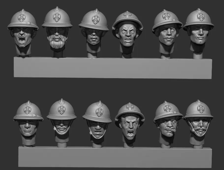 Des Tranchées aux Barricades Têtes Adrian serbe fichier STL 28/32mm