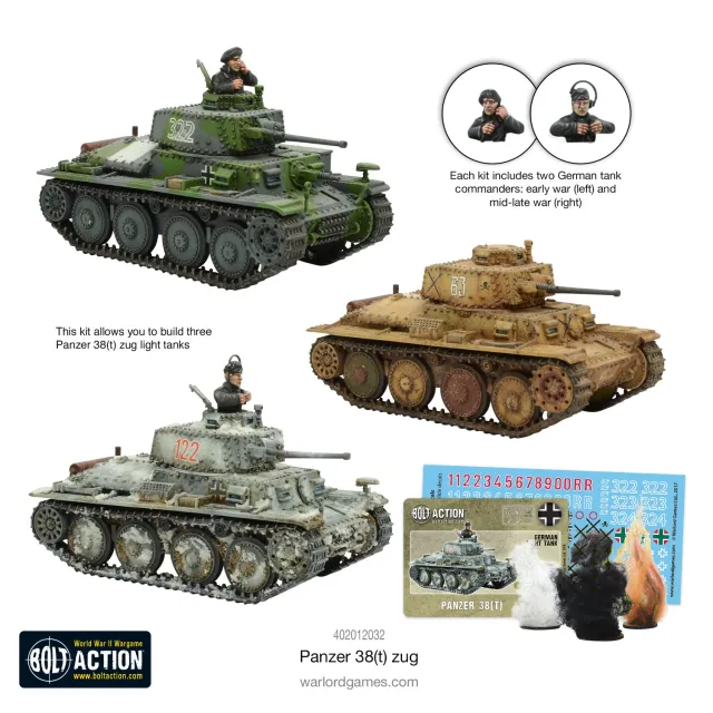Bolt Action Panzer 38(t) Zug peloton de chars plastique