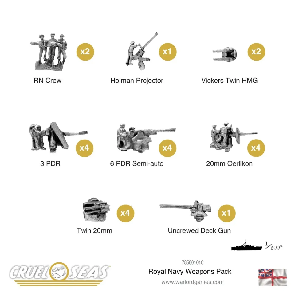 Bolt Action Cruel Seas Royal Navy weapons pack armes navales métal