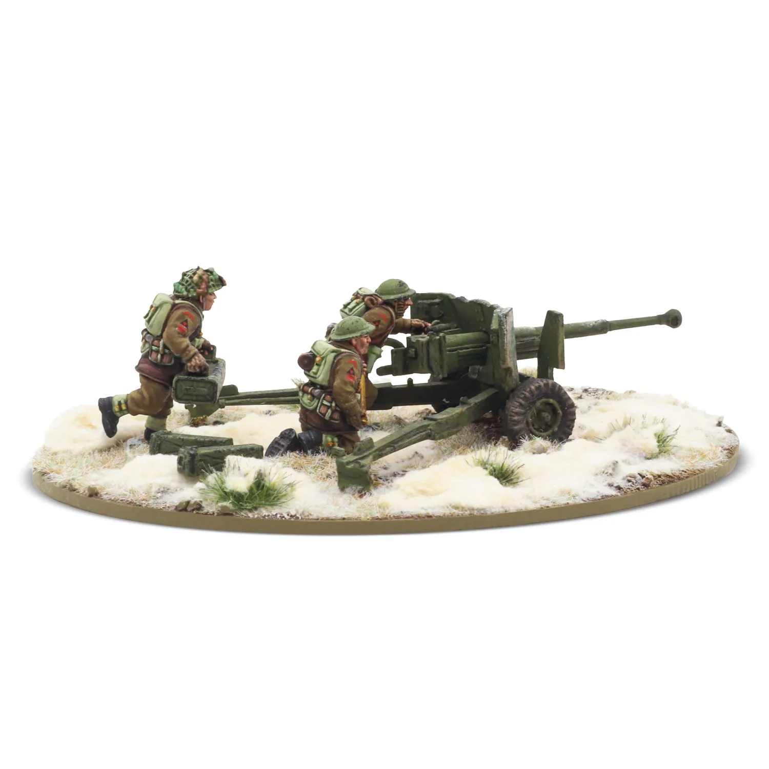 Bolt Action 6 pdr anti-tank gun with British infantry winter crew canon antichar