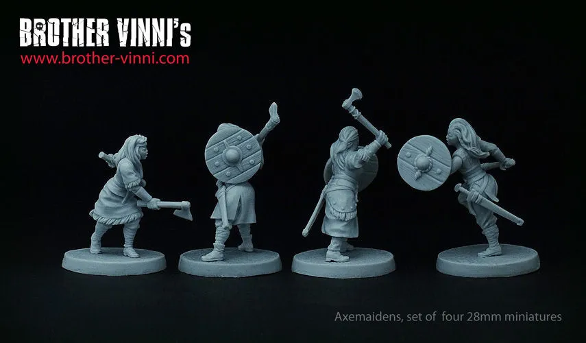 Brother Vinni Shield Maiden figurine résine 28mm haches lot de 4