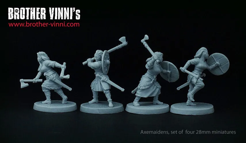Brother Vinni Shield Maiden figurine résine 28mm haches lot de 4
