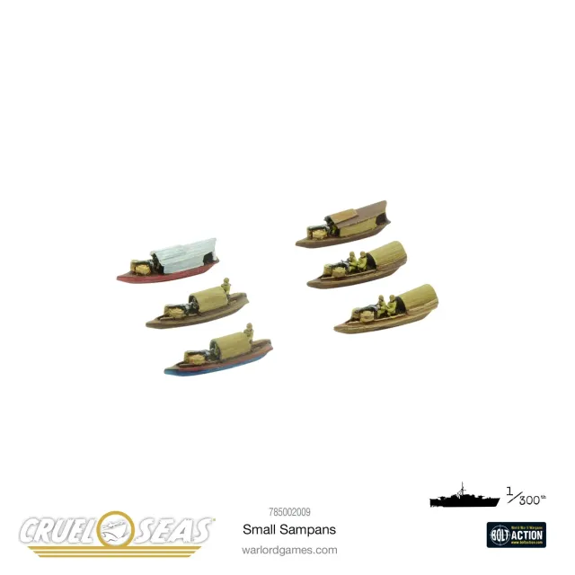 Bolt Action Cruel Seas Small Sampans bateaux métal x6