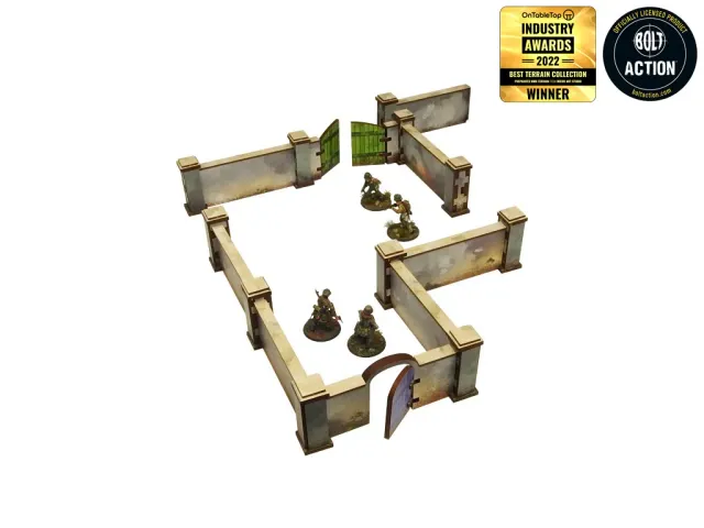 DES TRANCHEES AUX BARRICADES Décors 28mm Hauts murs crépis avec portail décor MDF