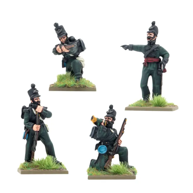 Bolt Action Black Powder Crimean War British Rifle Brigade in shakos command figurines métal