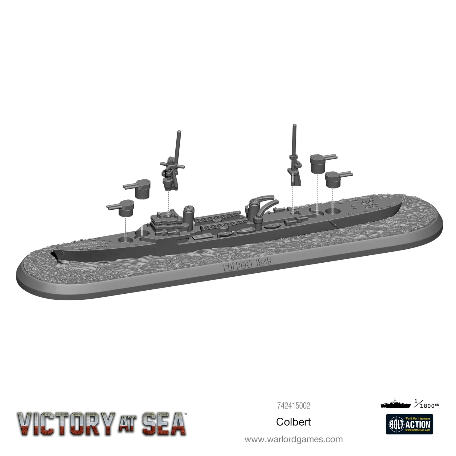 Bolt Action Victory at Sea Colbert navire résine Marine Nationale
