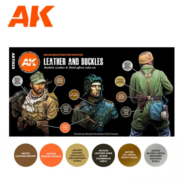 AK Interactive 3Gen Cuirs et Boucles set 6 peintures cuir et métal
