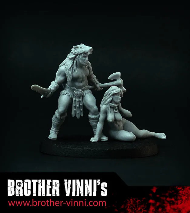 Brother Vinni Barbarian with Girl figurine résine 28 mm deux pièces