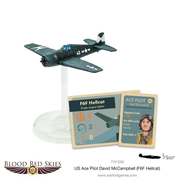 Bolt Action Blood Red Skies US Ace Pilot David McCampbell avion F6F Hellcat en résine
