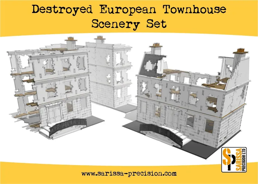 Bolt Action Townhouse Détruite décor MDF x2