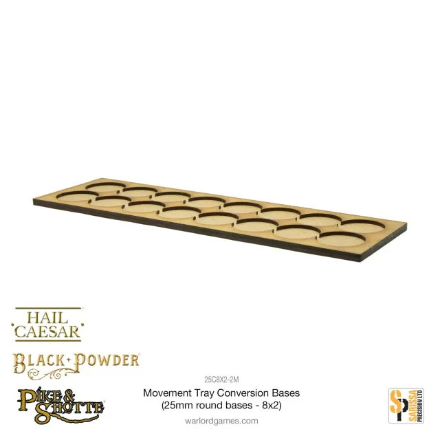 Bolt Action Bases Movement Tray 25mm plateau 8x2 MDF