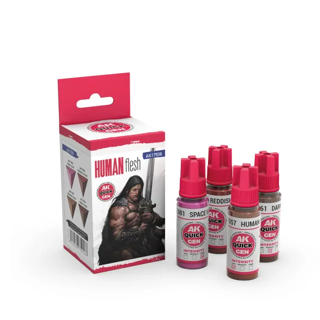 AK Interactive QuickGen Human Flesh set de peintures acryliques 4 couleurs tons chair
