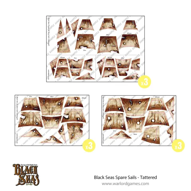 Bolt Action Black Seas Spare Sails voiles déchirées carton