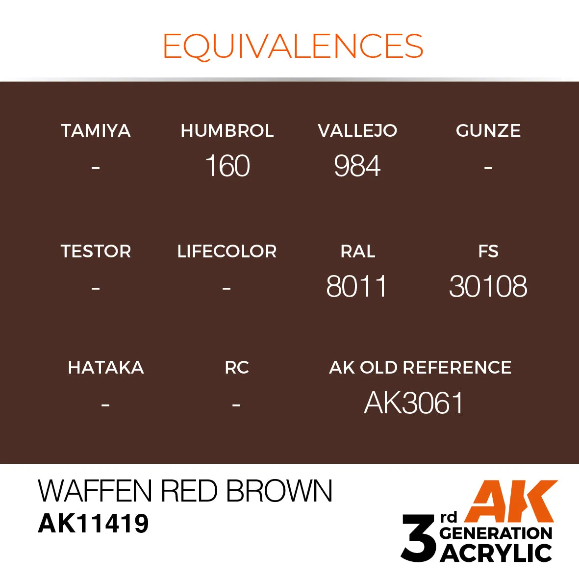 AK Interactive 3Gen Acrylic Waffen Red Brown peinture 17 ml marron