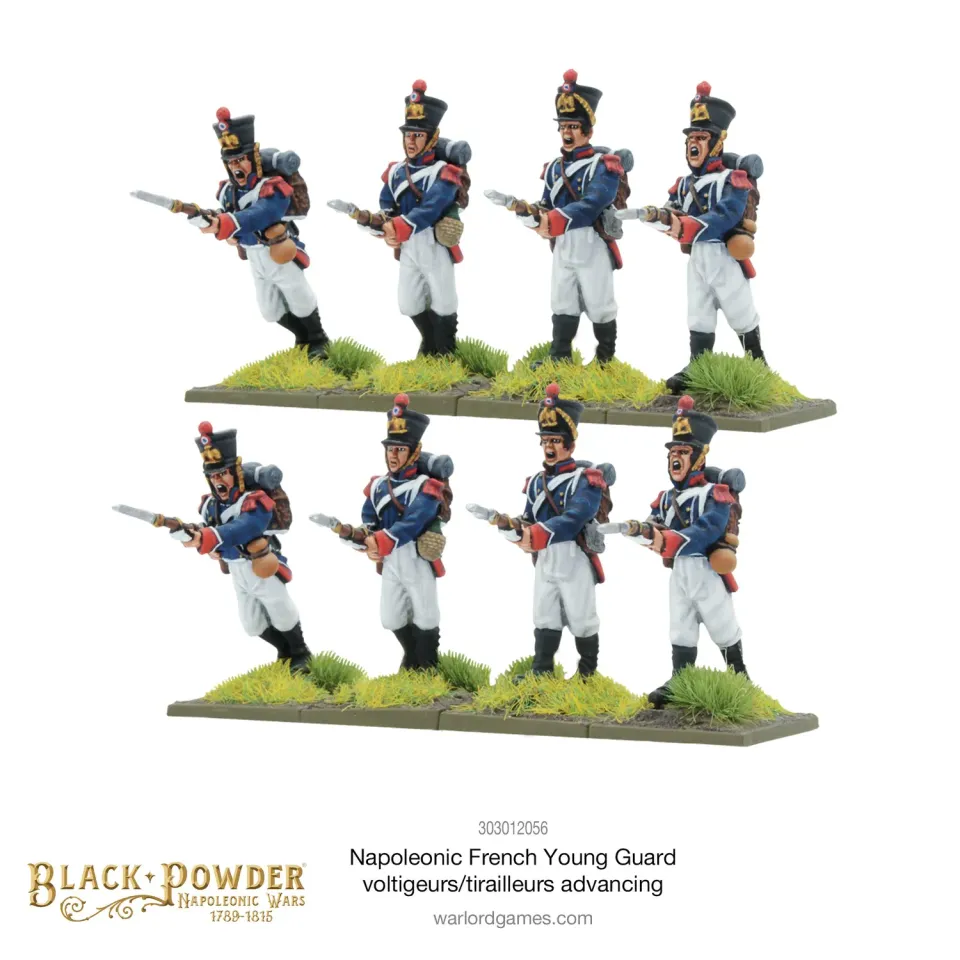 Bolt Action Napoleonic French Young Guard Voltigeurs/Tirailleurs advancing figurines métal