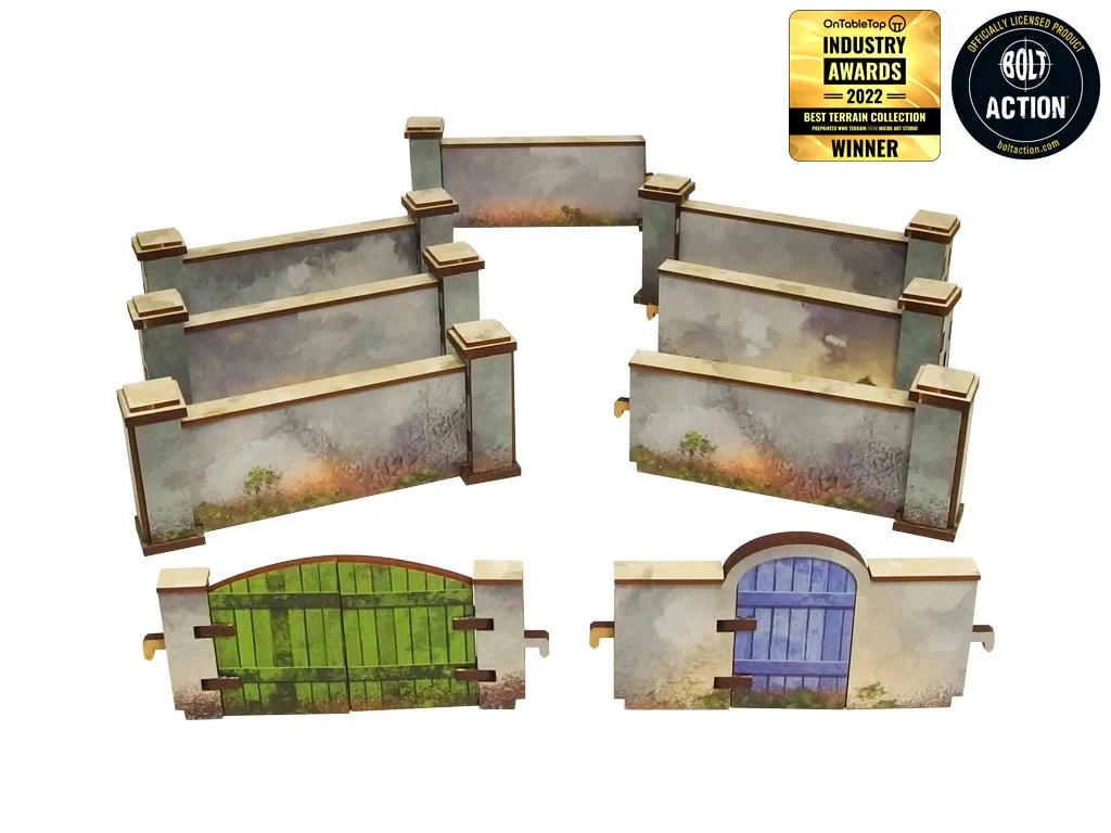 DES TRANCHEES AUX BARRICADES Décors 28mm Hauts murs crépis avec portail décor MDF