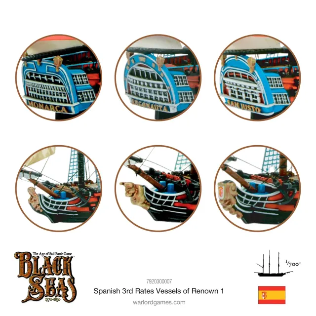 Warlord Games Black Seas Spanish 3rd Rates Pack 1 proues métal