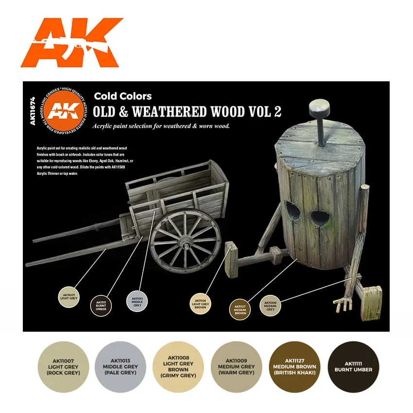 AK Interactive Set Bois Anciens peinture 3Gen 6 pots froides
