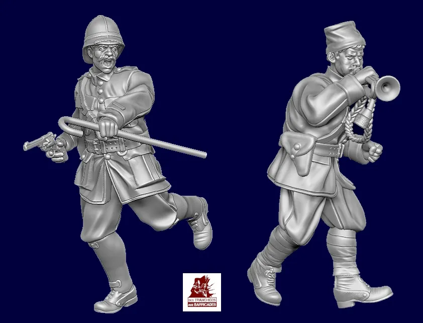 Des Tranchées aux Barricades Officier Français Clairons fichier STL 28mm
