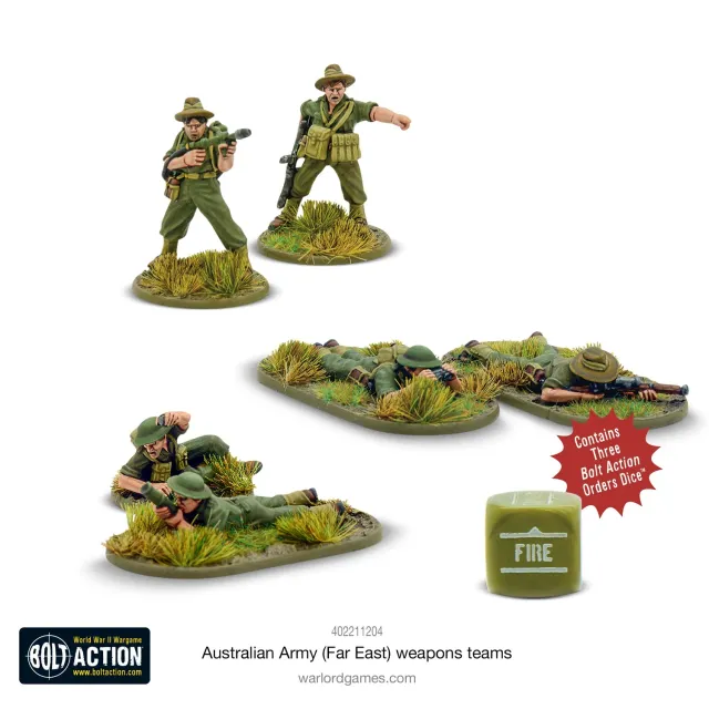 Bolt Action Australian Army Far East weapons teams équipes d'armes 6 figurines