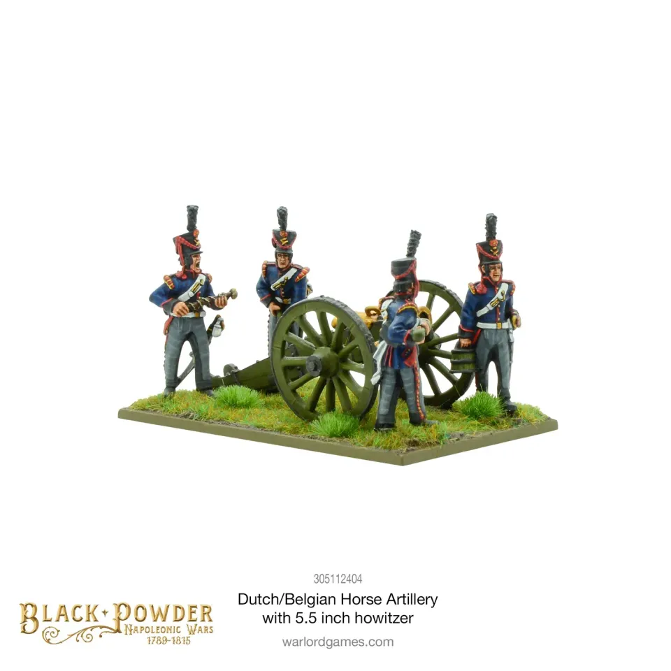 Black Powder Napoleonic Dutch-Belgian Horse Artillery with 5.5-inch howitzer figurines