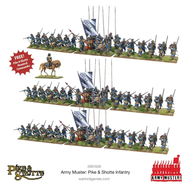 Pike & Shotte Army Muster Infantry 120 figurines avec commandant monté plastique