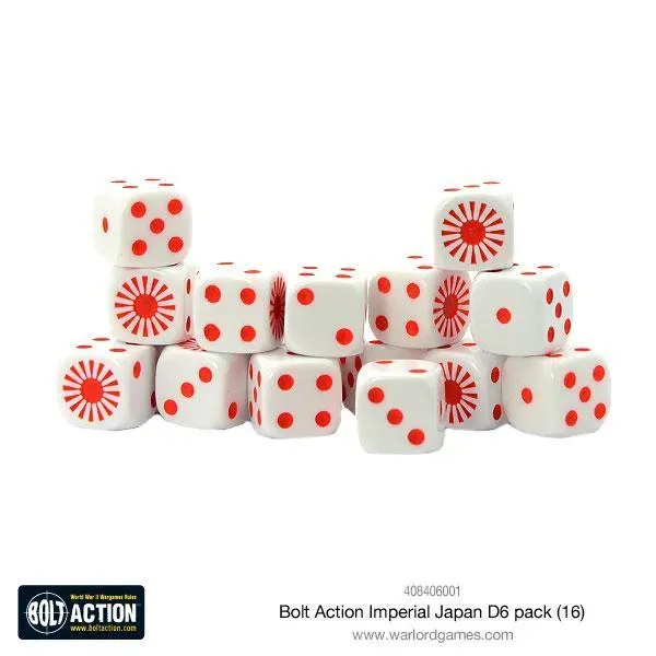 Bolt Action Imperial Japanese D6 pack dés 16 pièces blanc et rouge