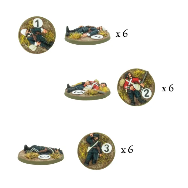 Bolt Action Black Powder Epic Battles Zulu British Army Casualty Markers marqueurs 18