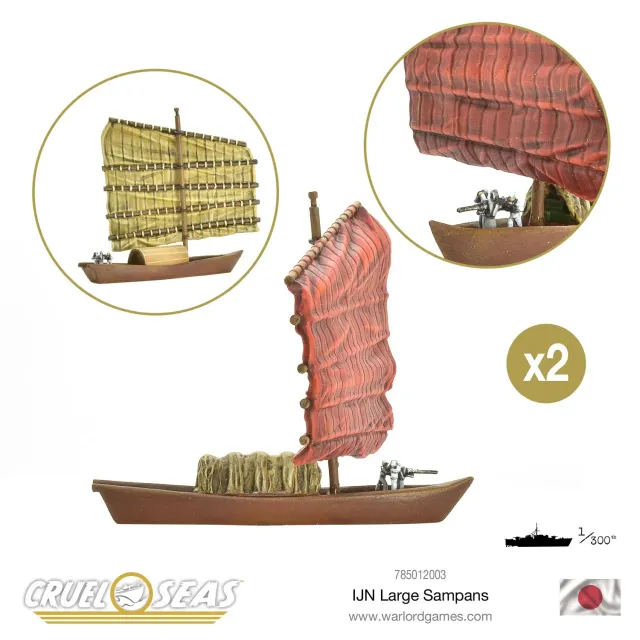 Bolt Action Cruel Seas IJN Large Sampans bateaux métal 2 pièces ravitaillement
