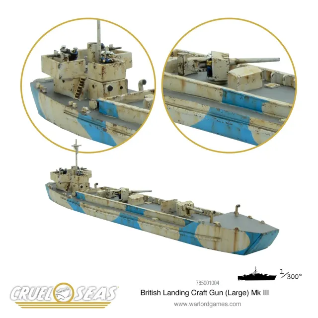Bolt Action Cruel Seas British Landing Craft Gun (large) Mk III navire métal résine