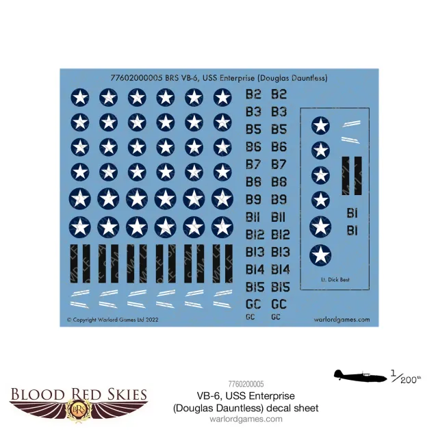 Blood Red Skies BRS VB-6 USS Enterprise Douglas Dauntless décalcomanies 1/200