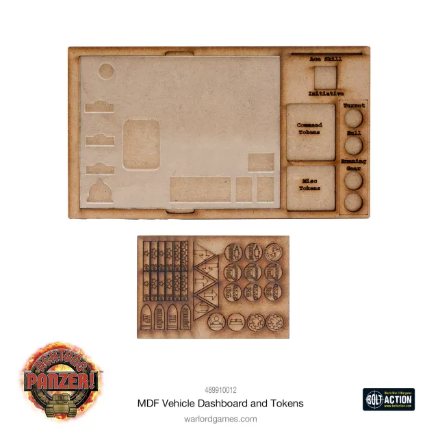 Bolt Action Achtung Panzer! MDF Vehicle Dashboard et tokens accessoire MDF