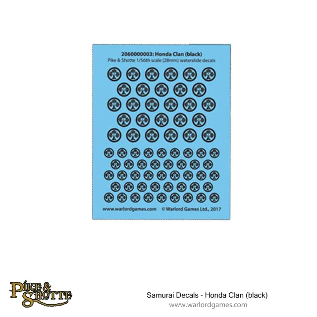Warlord Games Samurai Decals Honda Clan décalcomanies noires