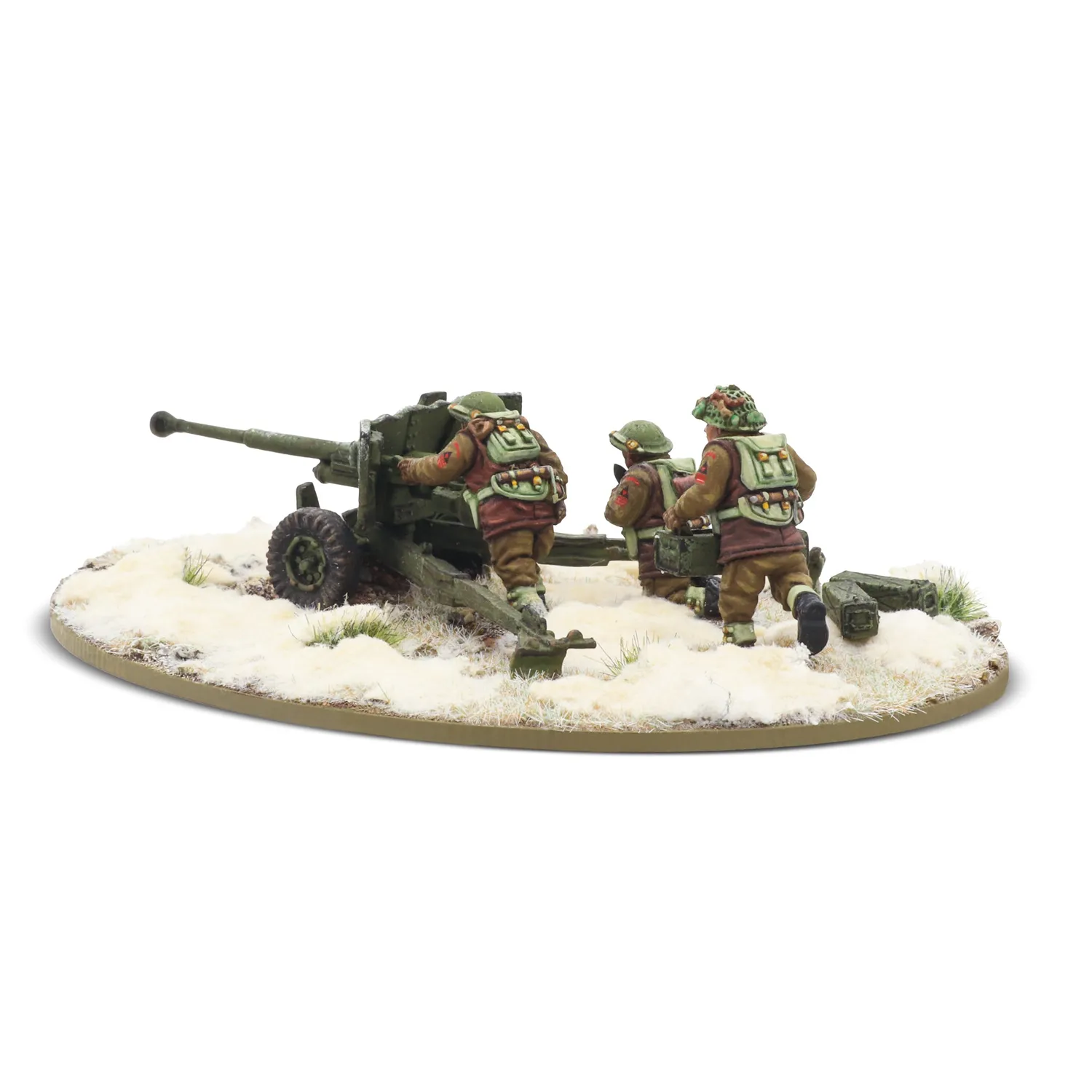 Bolt Action 6 pdr anti-tank gun with British infantry winter crew canon antichar