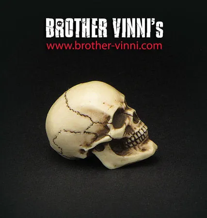 Brother Vinni Crâne humain déco résine 2,5cm patiné