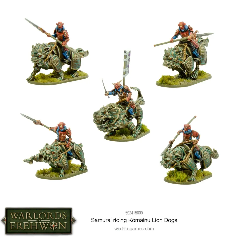 Bolt Action Warlords of Erehwon Samurai riding Komainu Lion Dogs figurine métal