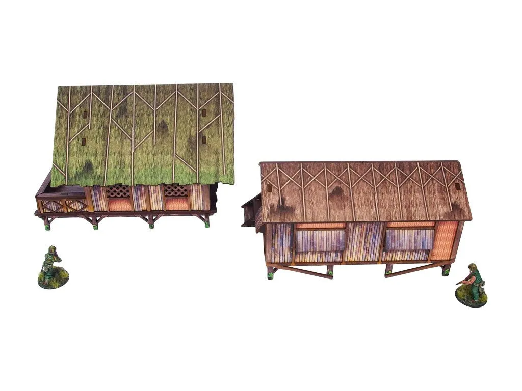 Bolt Action Pre-Painted WW2 Pacific Jungle Huts (2) décors prépeints 28-30 mm