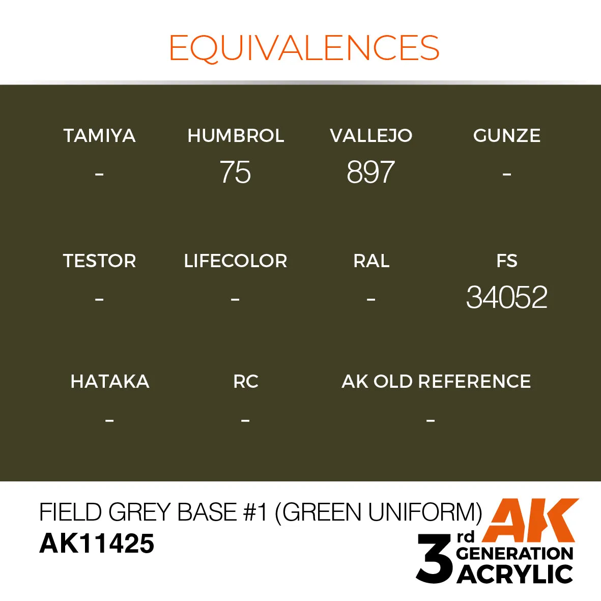 AK Interactive 3Gen Acrylic Field Grey Base #1 peinture 17 ml