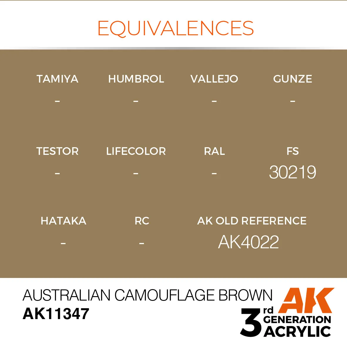 AK Interactive 3Gen Acrylic Australian Camouflage Brown peinture acrylique 17 ml couvrante
