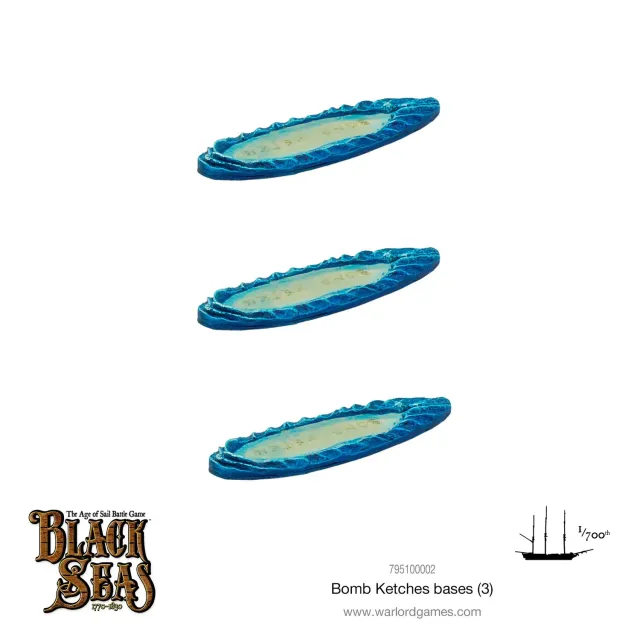 Bolt Action Black Seas Bomb Ketch socles mer résine x3
