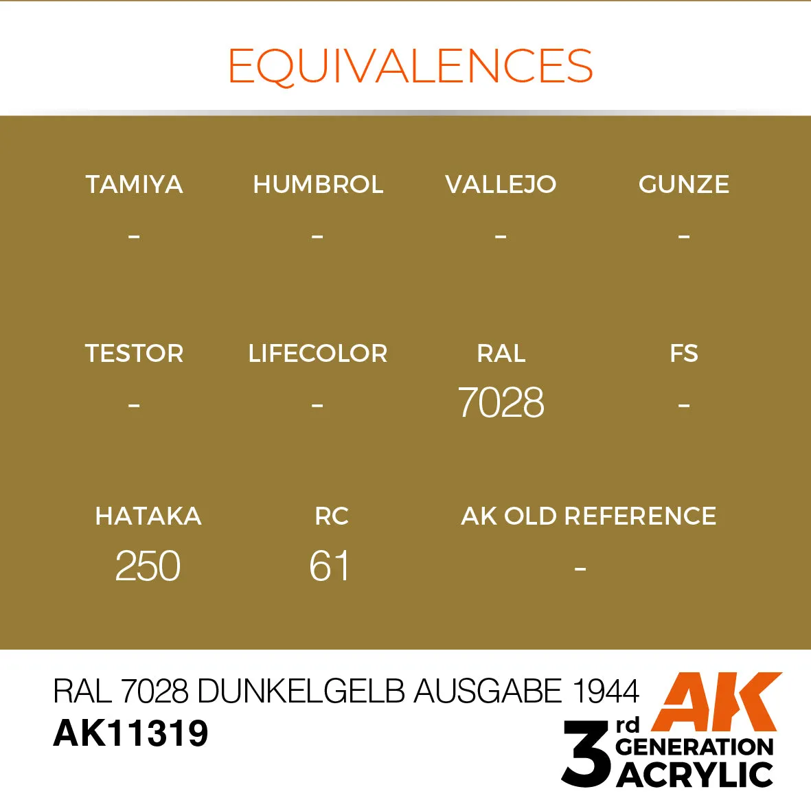 AK Interactive 3Gen Acrylic RAL 7028 Dunkelgelb Ausgabe 1944 peinture 17 ml