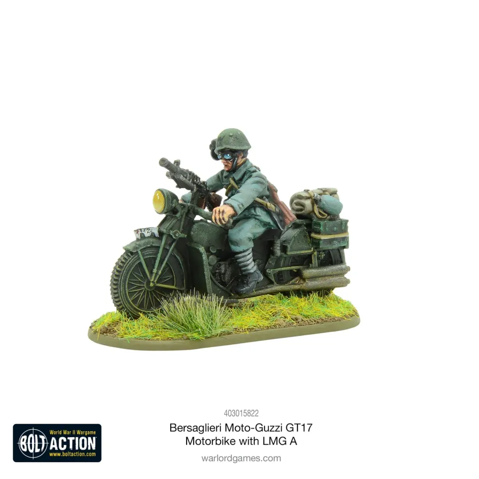 Bolt Action Bersaglieri Moto-Guzzi GT17 Motorbike with LMG A véhicule métal