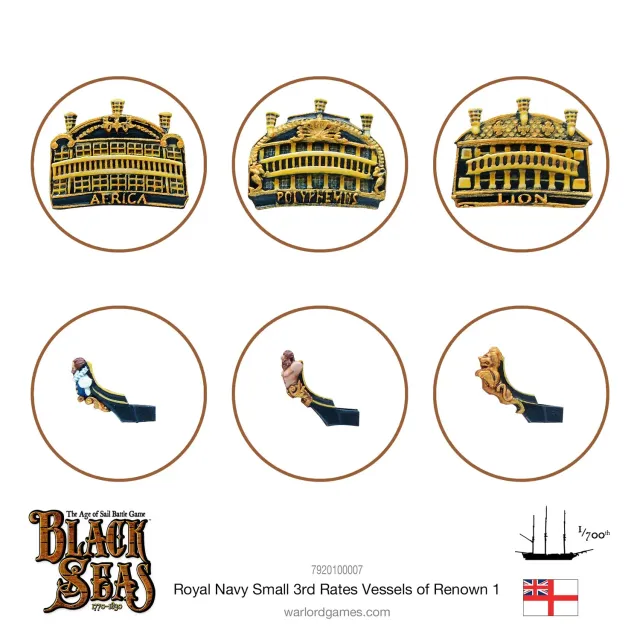 Black Seas Royal Navy Small 3rd Rates Pack 1 métal