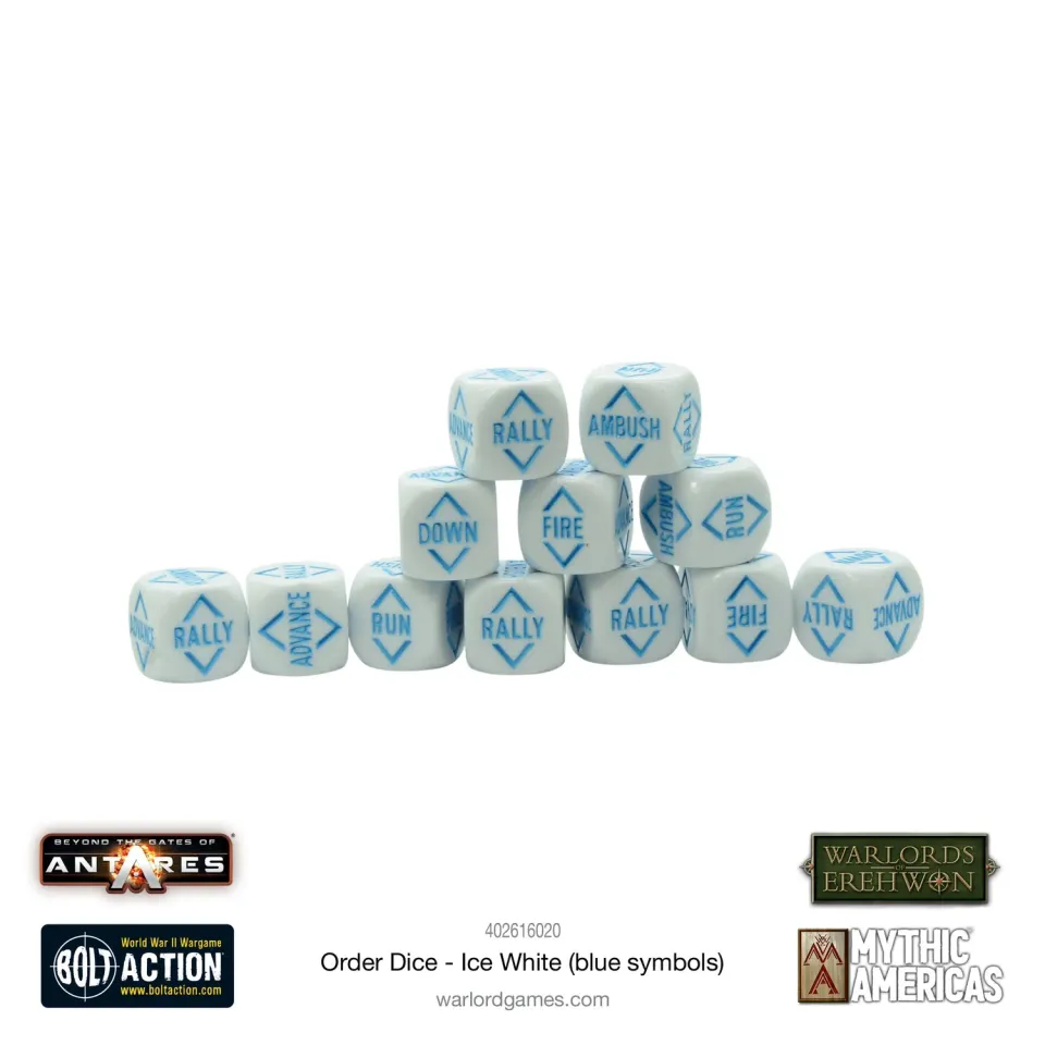 Bolt Action Order Dice blanc bleu dés activation x12