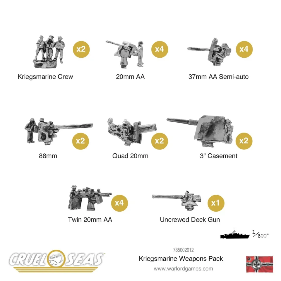 Bolt Action Cruel Seas Kriegsmarine pack armes métal